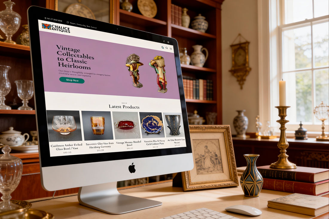 Chalice Antiques e-commerce website designed and developed by Vida Loeb